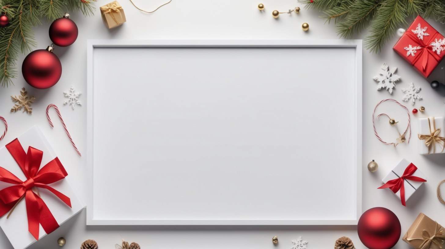 create nice and warm christmas card that will be send out from company that distributes electronic component and IoT devices, make small white space in a frame in the corner to fit an image, make the image in format 16:9