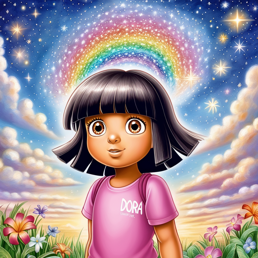 prompt: without image but the word DORA in the words  in rhinestone in the sky 