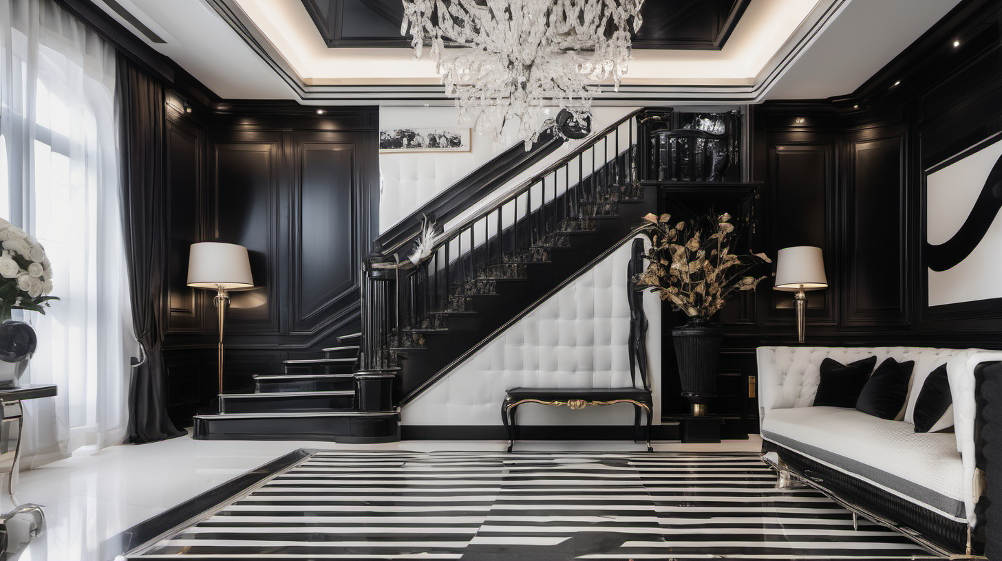 one cozy Interior stairs with black and white