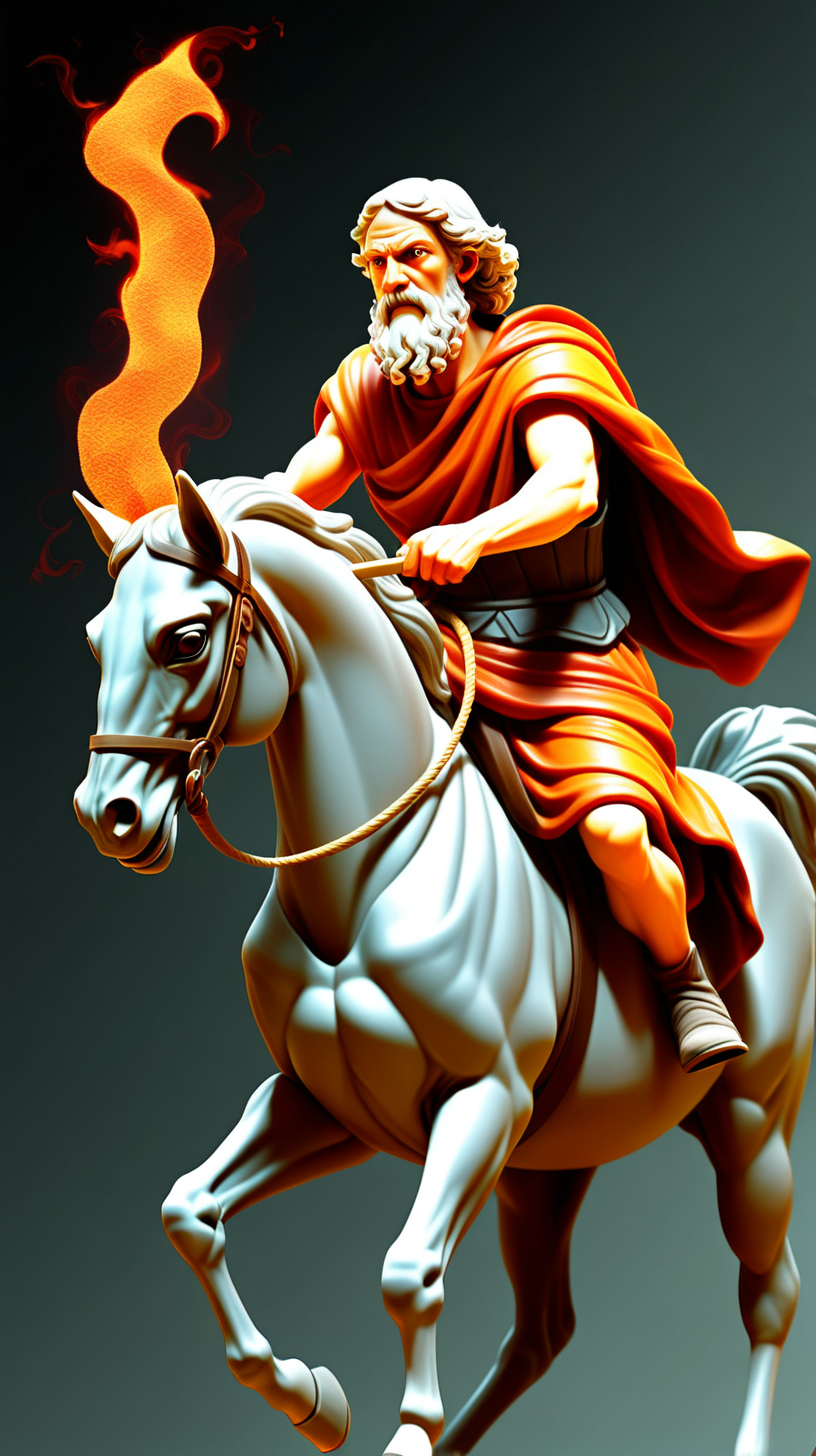 Epictetus: with a spear in his aggressive hand, on his horse's back, let there be fire and people around him