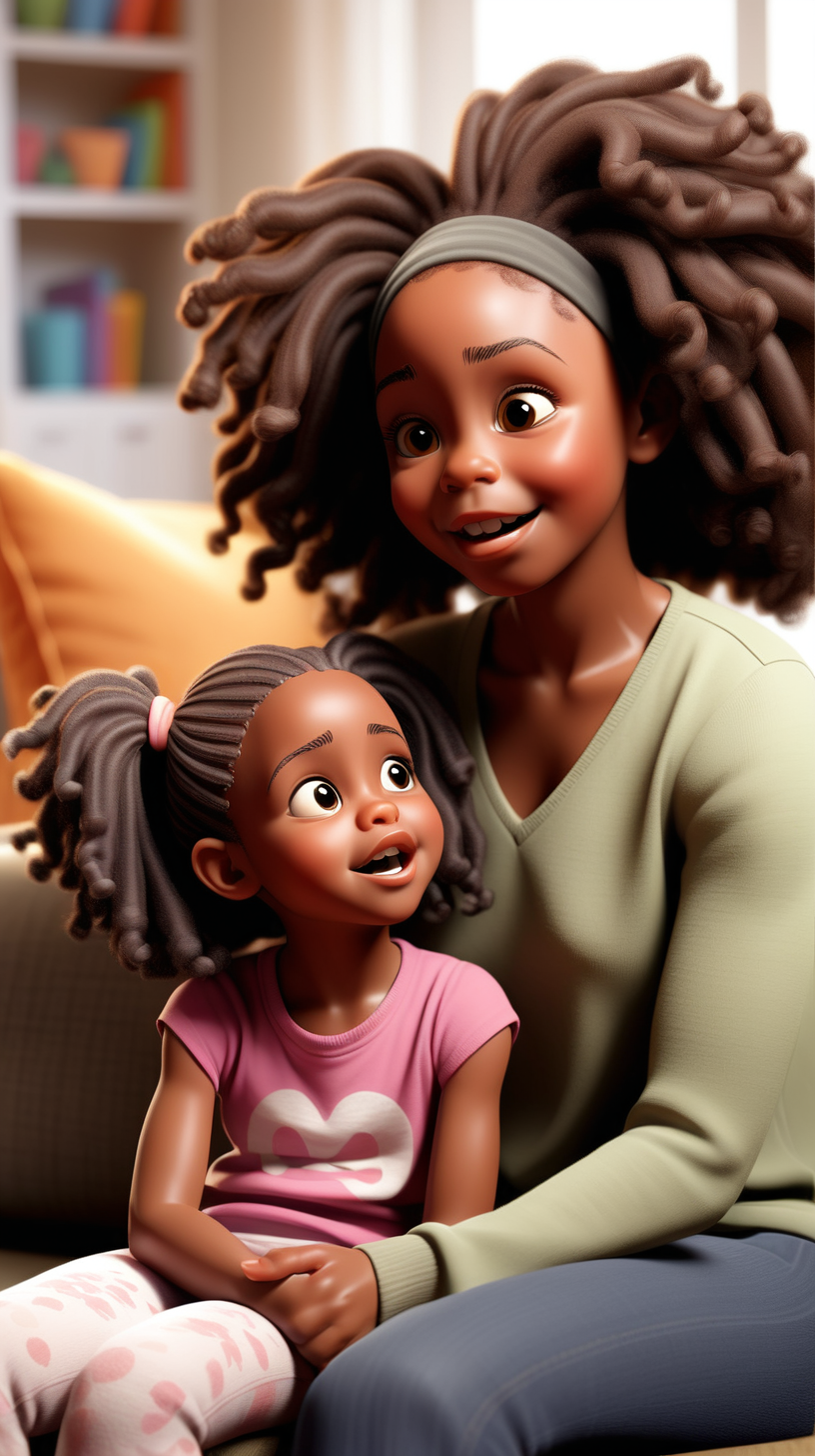 5yearold AfricanAmerican girl Mahkai talking to her mommy