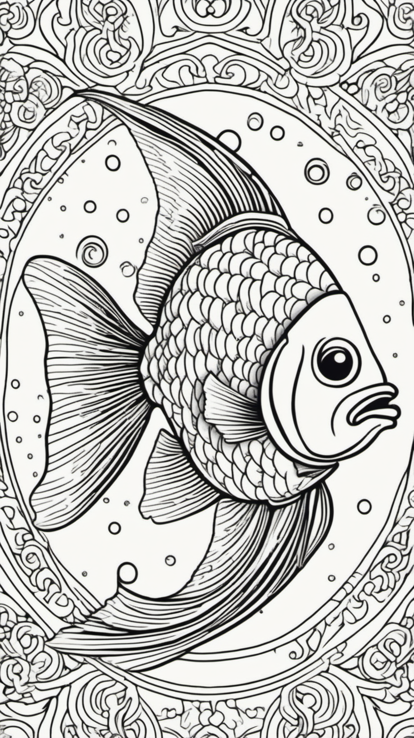 fish mandala background coloring book page clean line