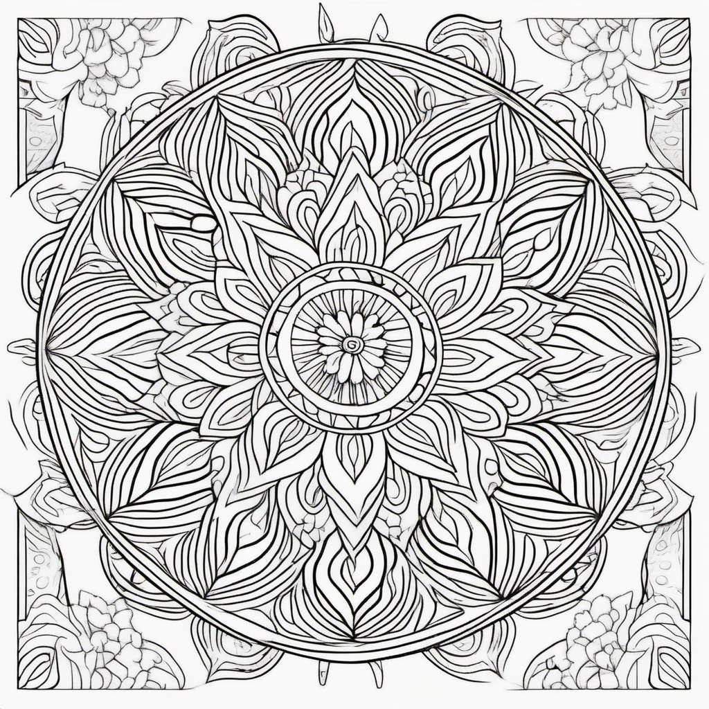 coloring page for adults, mandala for adults, unique floral mandala, thick lines, simple, line art, full length view –s 750 –v 5.1