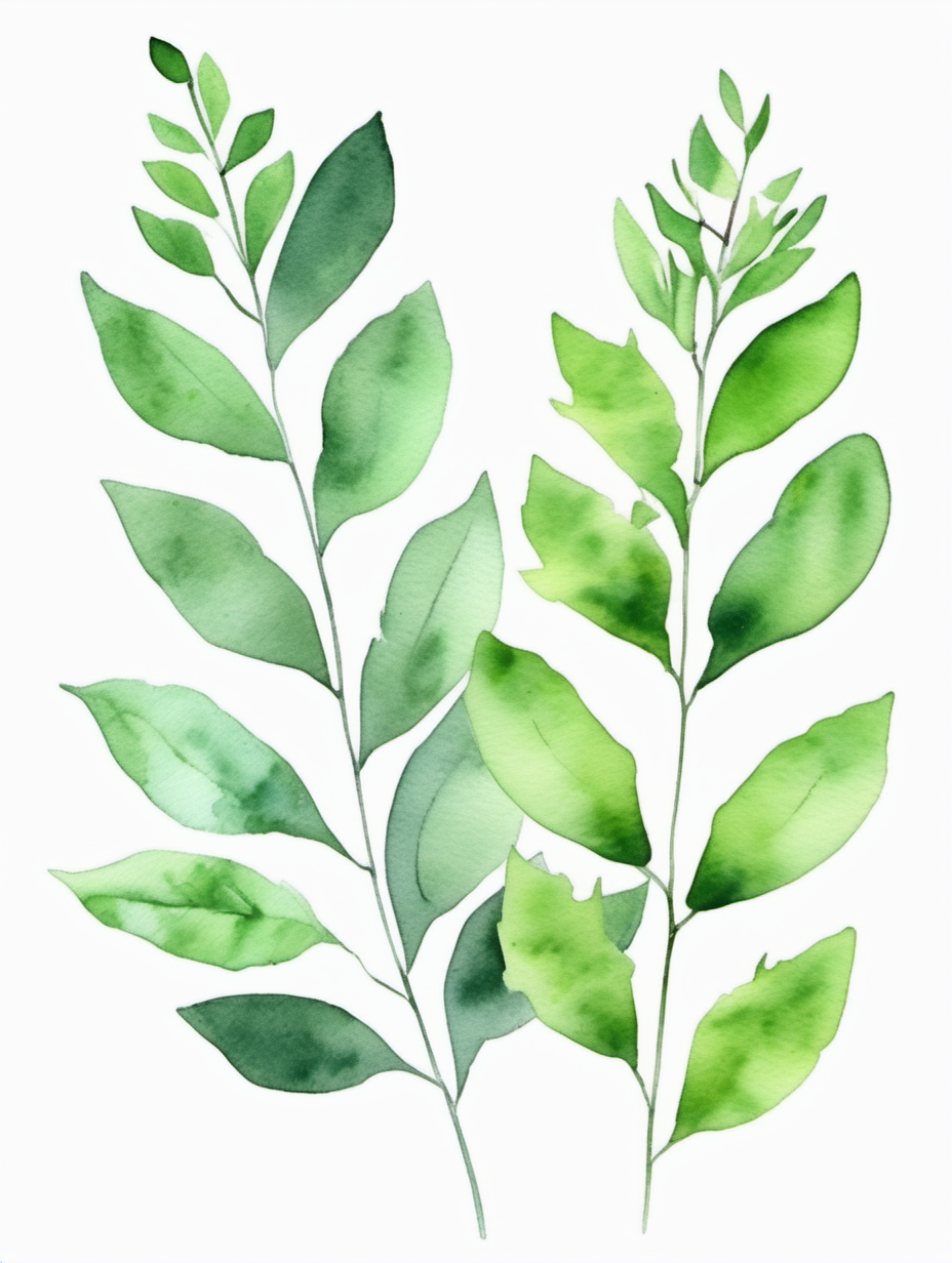 simple green foliage watercolor white background