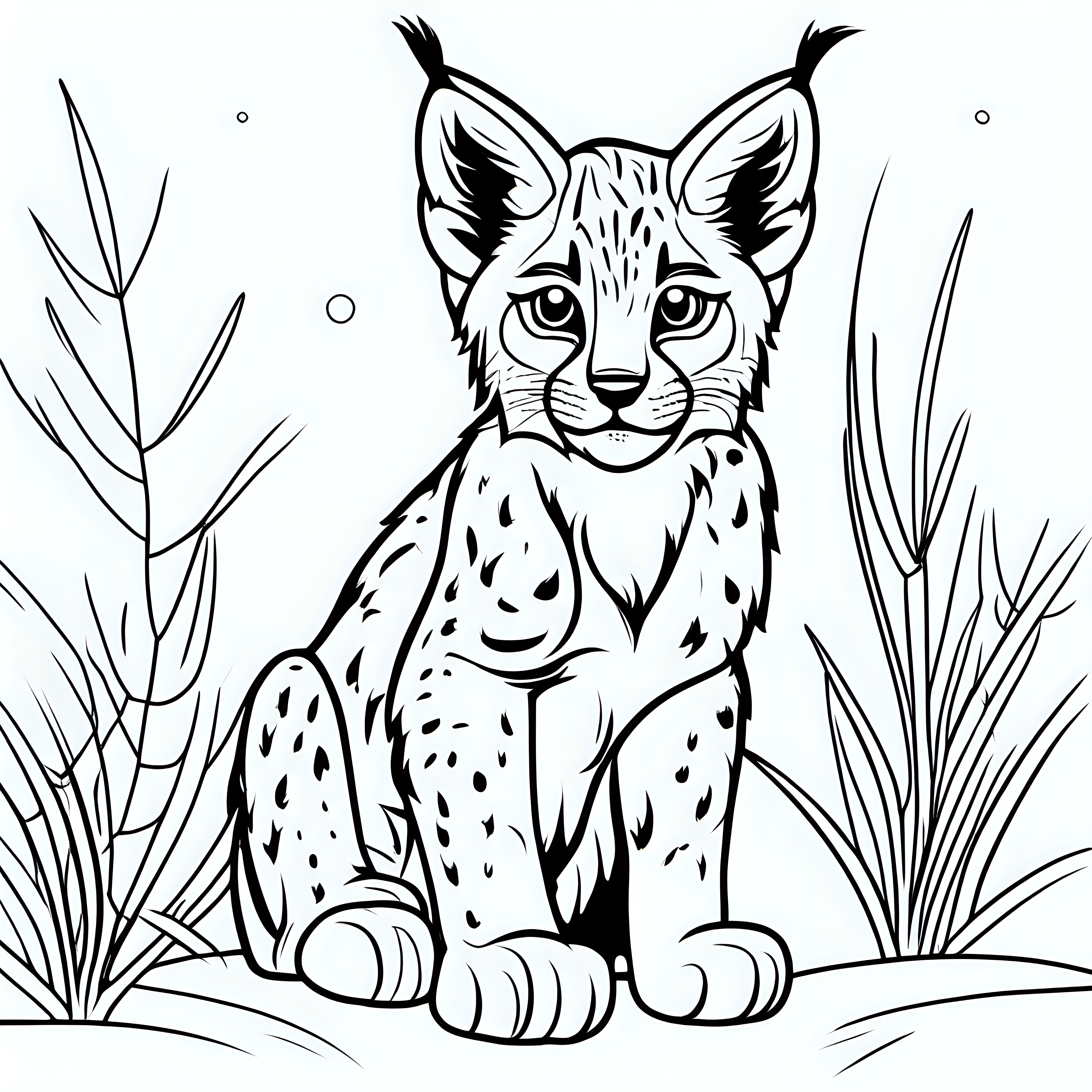 draw a cute baby Lynx, only black outline, for a coloring book for kids