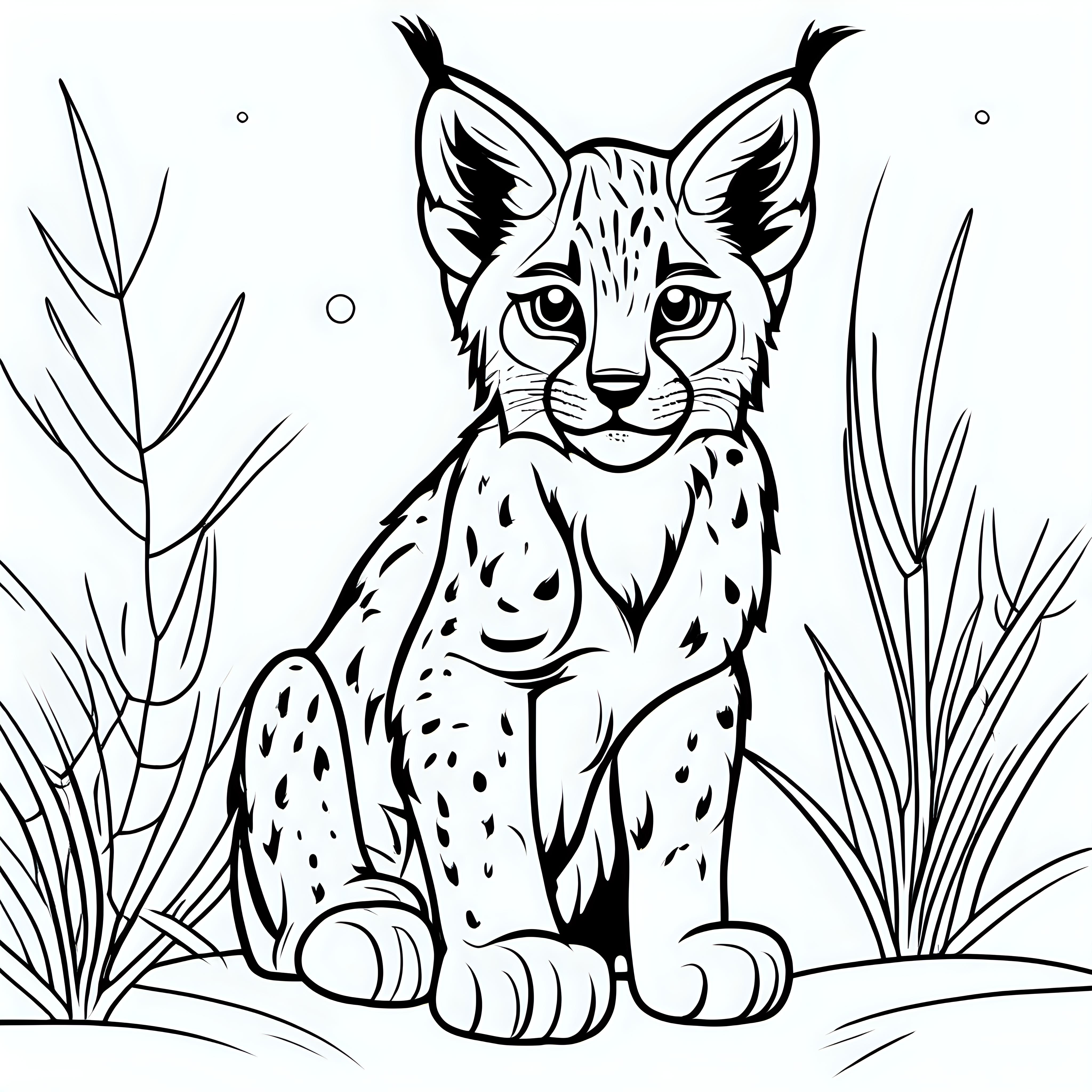 draw a cute baby Lynx only black outline