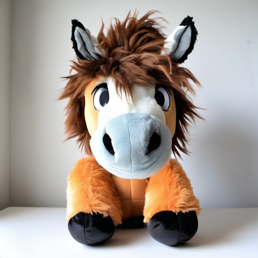 SOFT PLUSH TOY , BIG UGLY BRONCO HORSE HEAD, CUTE , SHAGGY HAIR,