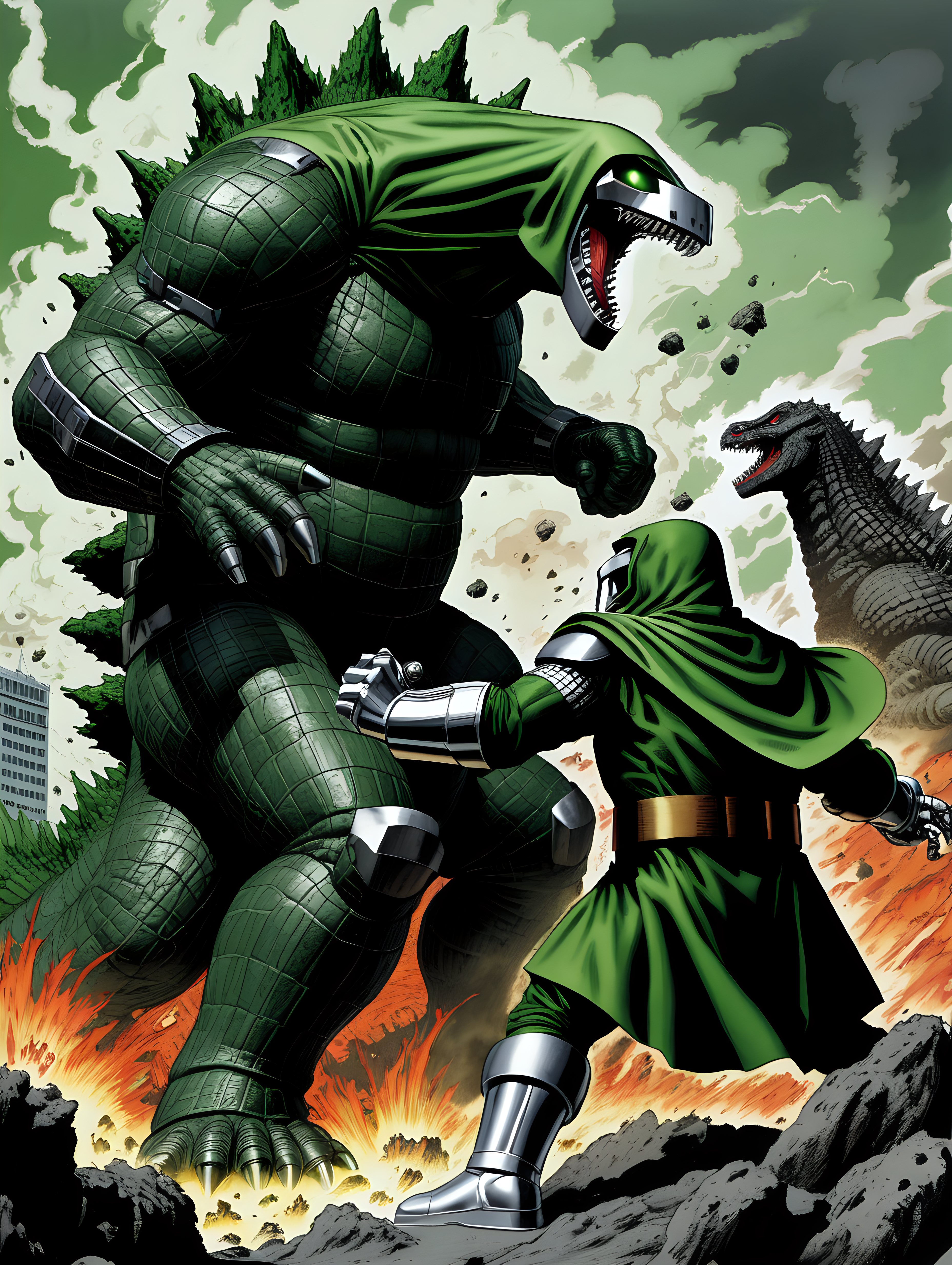 dr doom fighting Godzilla