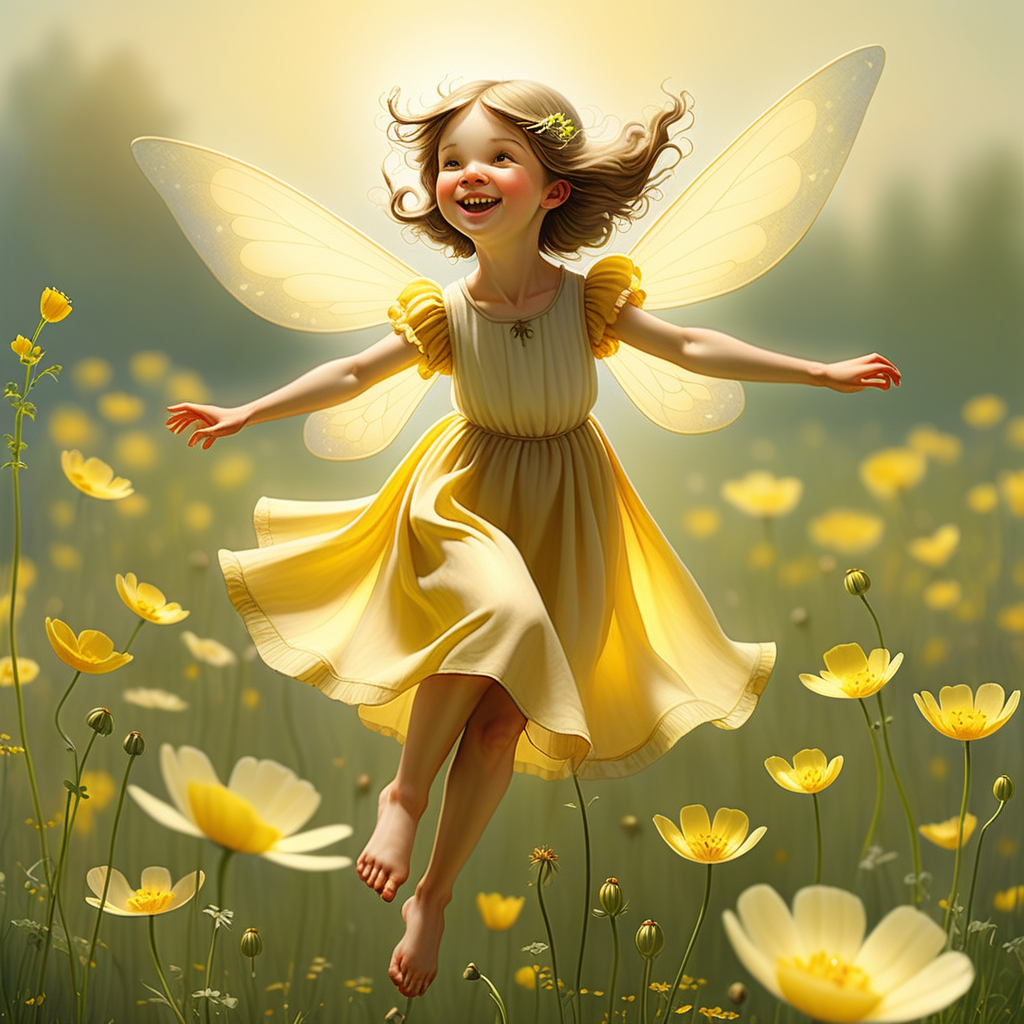 Picture a fairy soaring amidst a field of