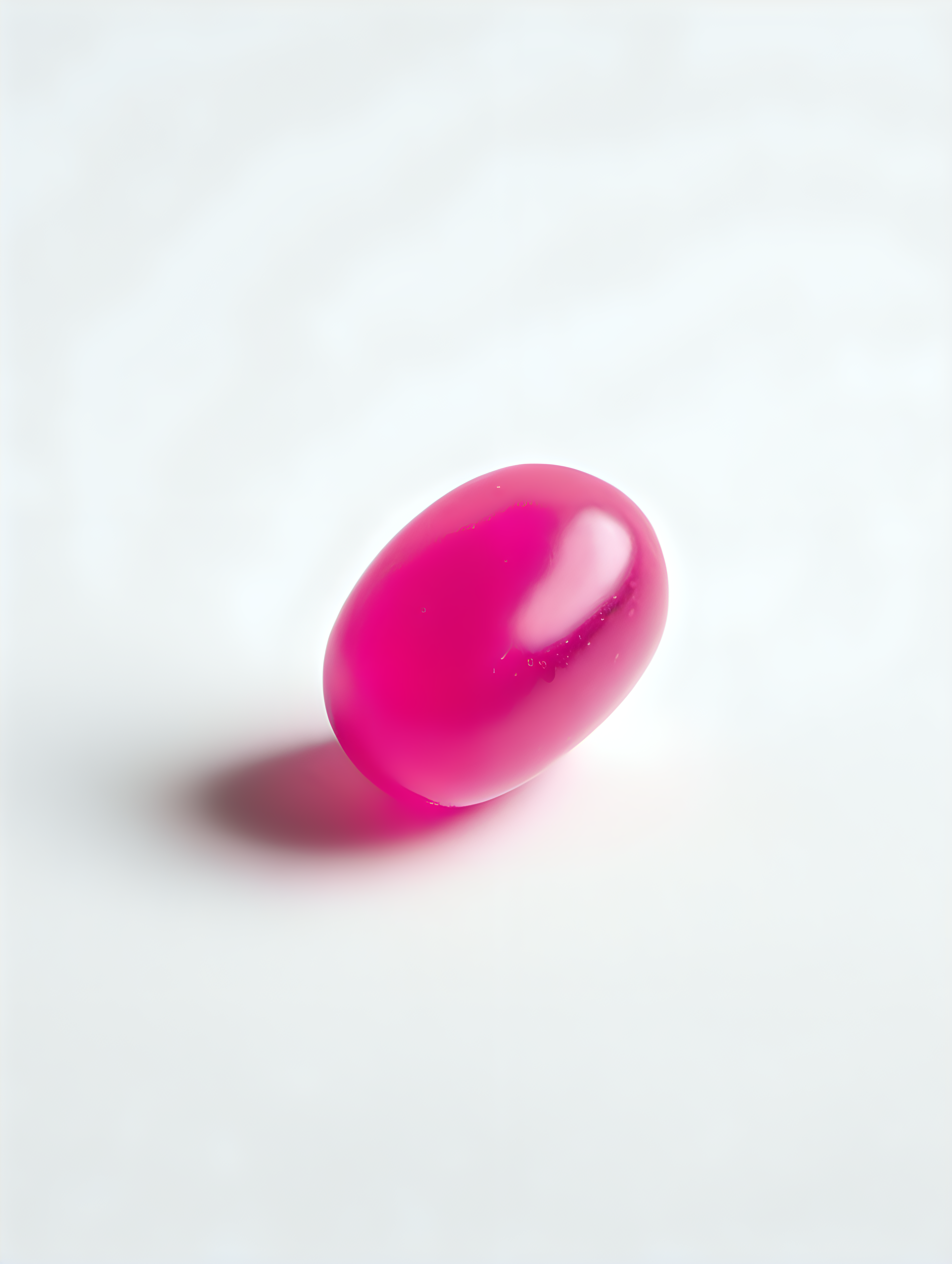 ARTISTIC STUDIO PHOTOGRAPH OF A PINK JELLYBEAN ON A WHITE BACKGROUND
 