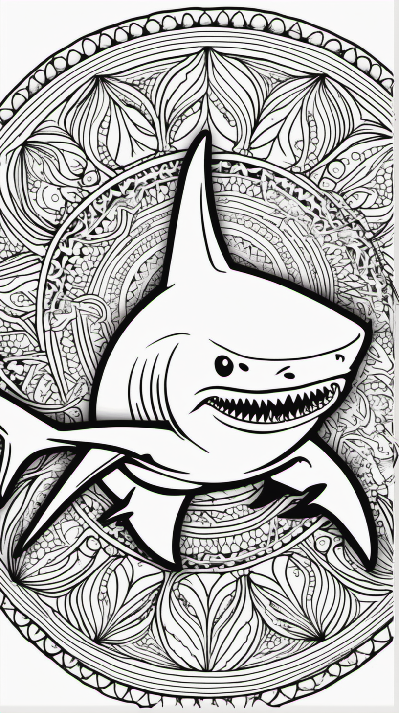 shark mandala background coloring book page clean line