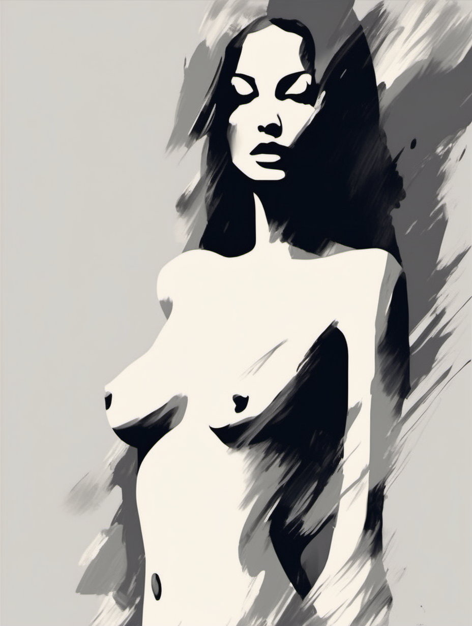 minimalist sexy-female-figure wall-art design. dry-brush paint strokes