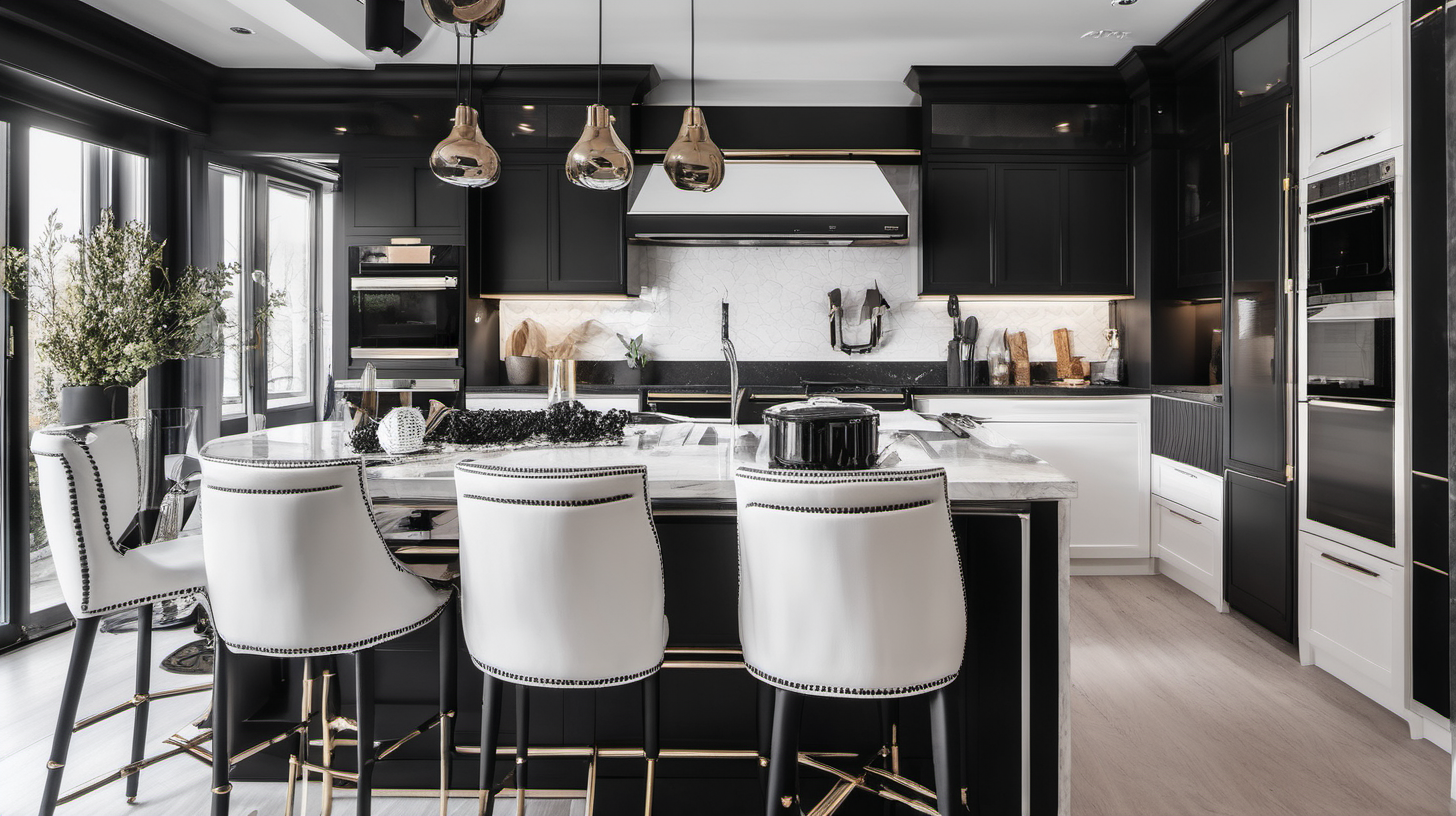 cozy Interior kitchen with black and white luxury details