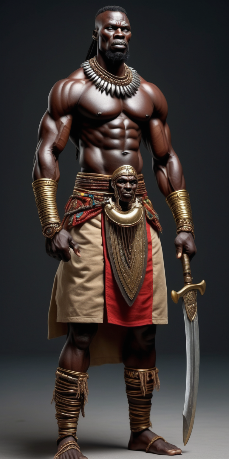 realistic tall muscular African Warlord