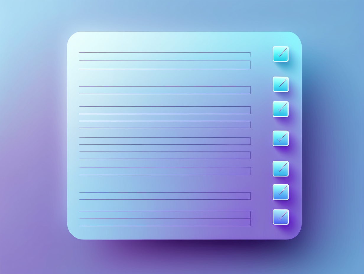 thin lines, checkmark list, cool purple, and light blue gradient on a light blue background, no text. 



