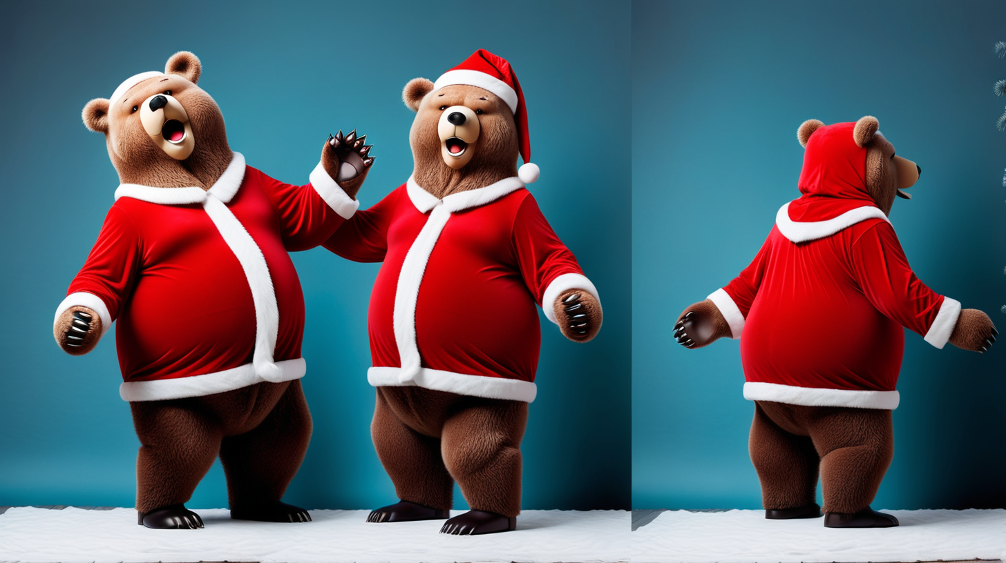 Santa Claus dressed up as a big bear