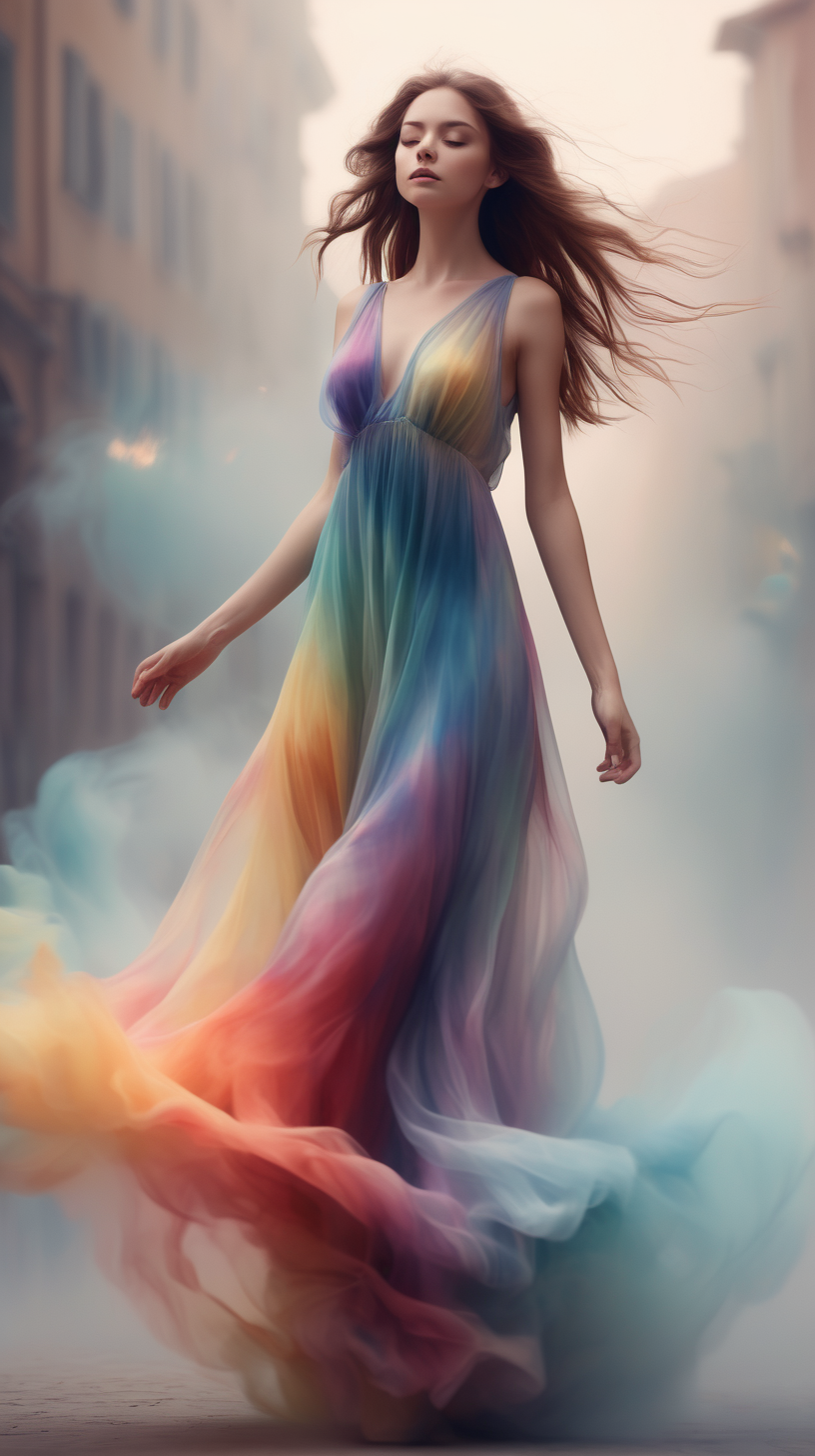 style parody={Official artwork}, Fluttering Dress, best quality, digital painting, extremely smooth, fluid, (Multi-colored smog:1. 2), dreamy, smooth, shimmering, dreamy glow, harmonious color scheme, 32k, Mysterious, masterpiece, perfect anatomy, professional photography, (out of focus:0. 5), <lora:more_details:0. 2>