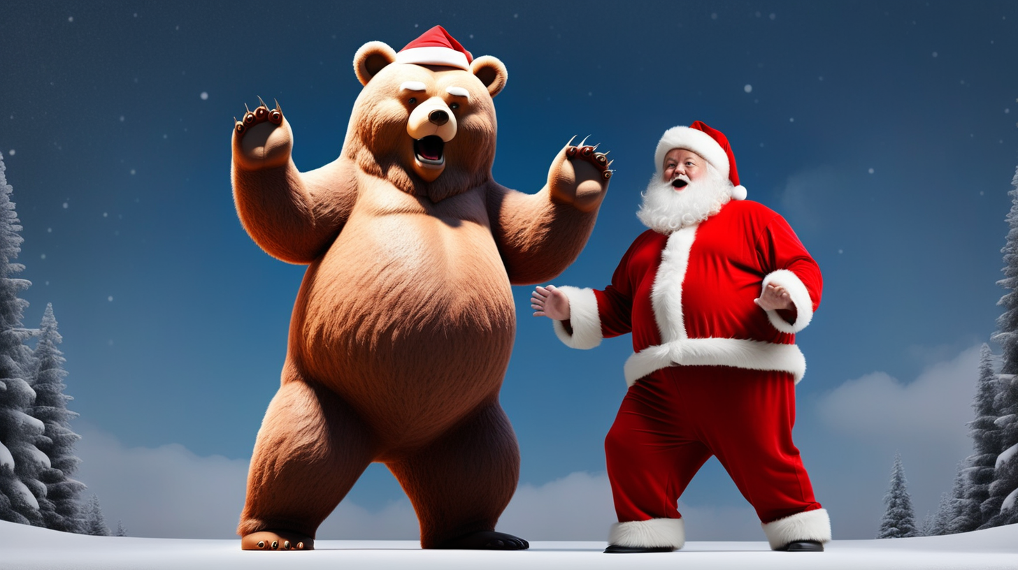 Santa Claus dressed up as a big bear