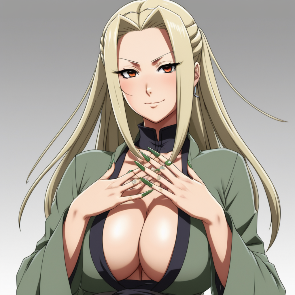 cute happy seductive tsunade hentai character showing off her extremely long nails