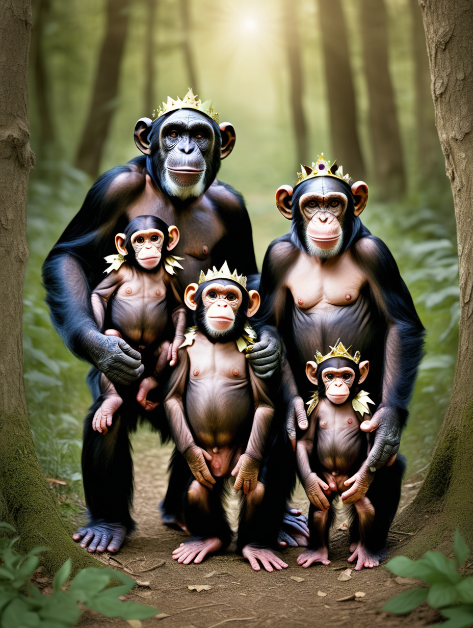 chimpanzee family portrait wearing fairy costumes in the
