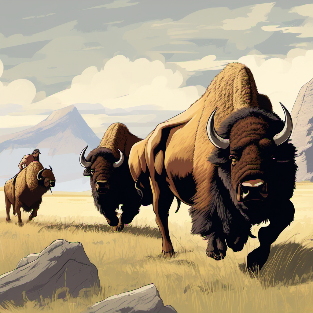 prehistoric hunters hunting for bisons