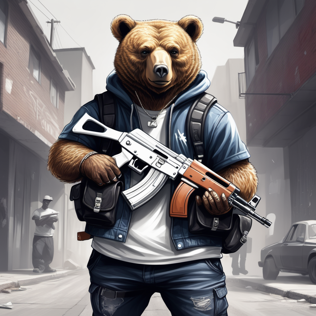draw a street gangster bear wearing a backpack