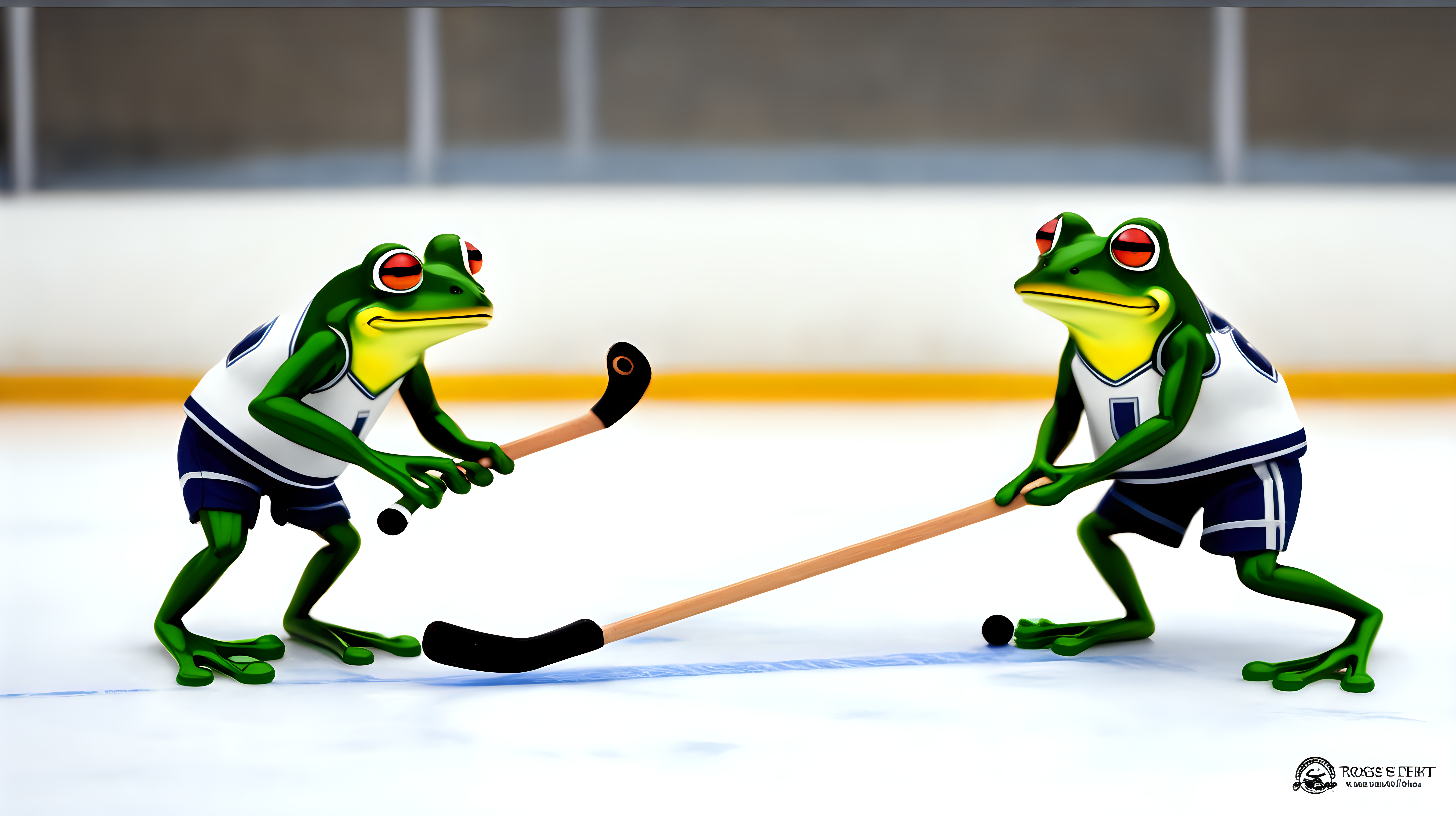 frogs playing hockey