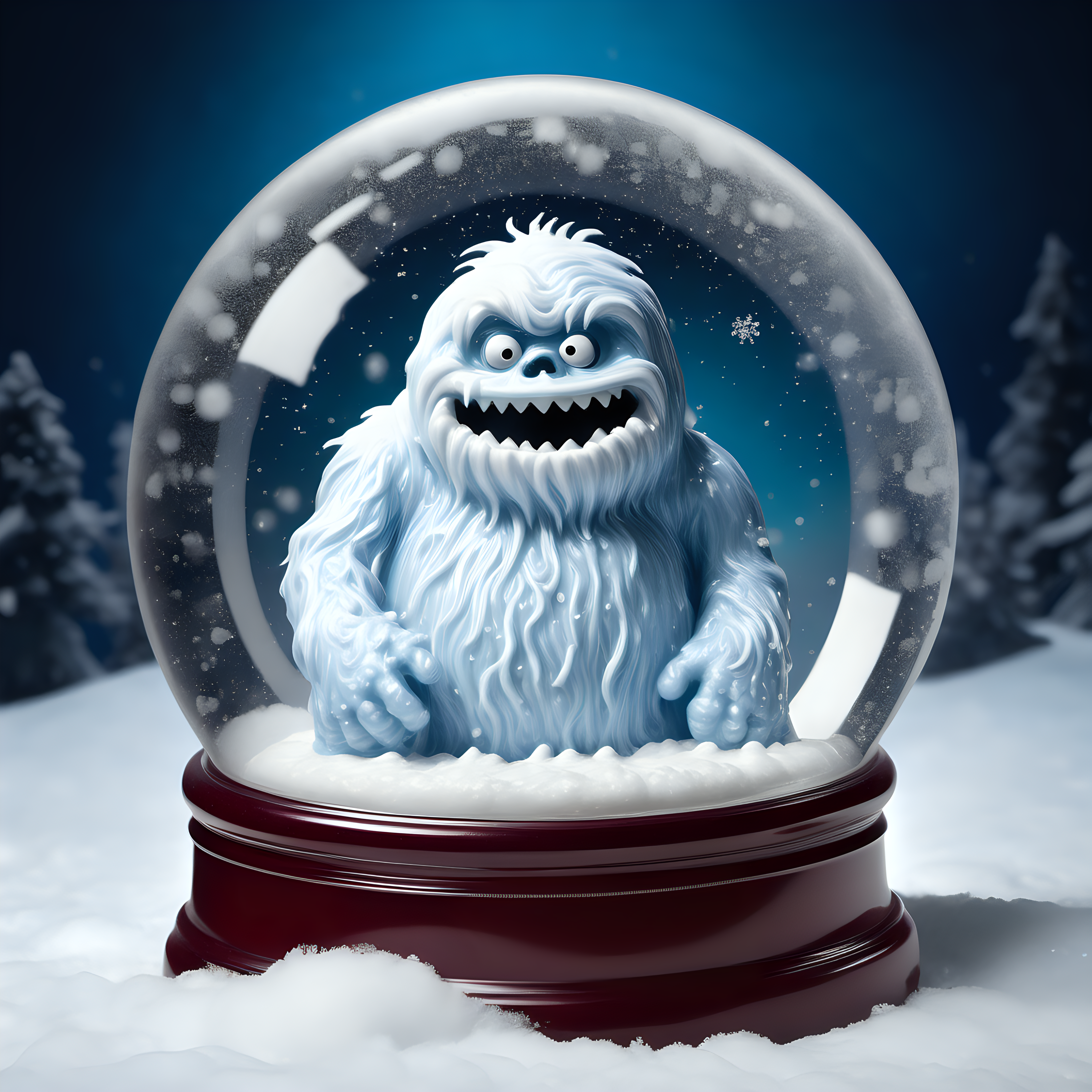 Abominable snowman in a snow globe