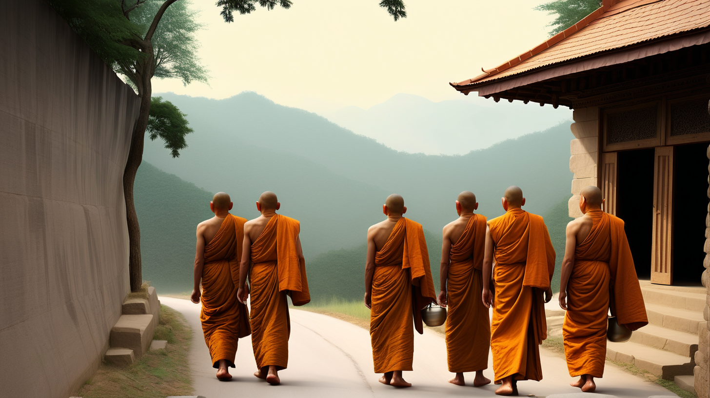 The monks embarked on their journey towards the