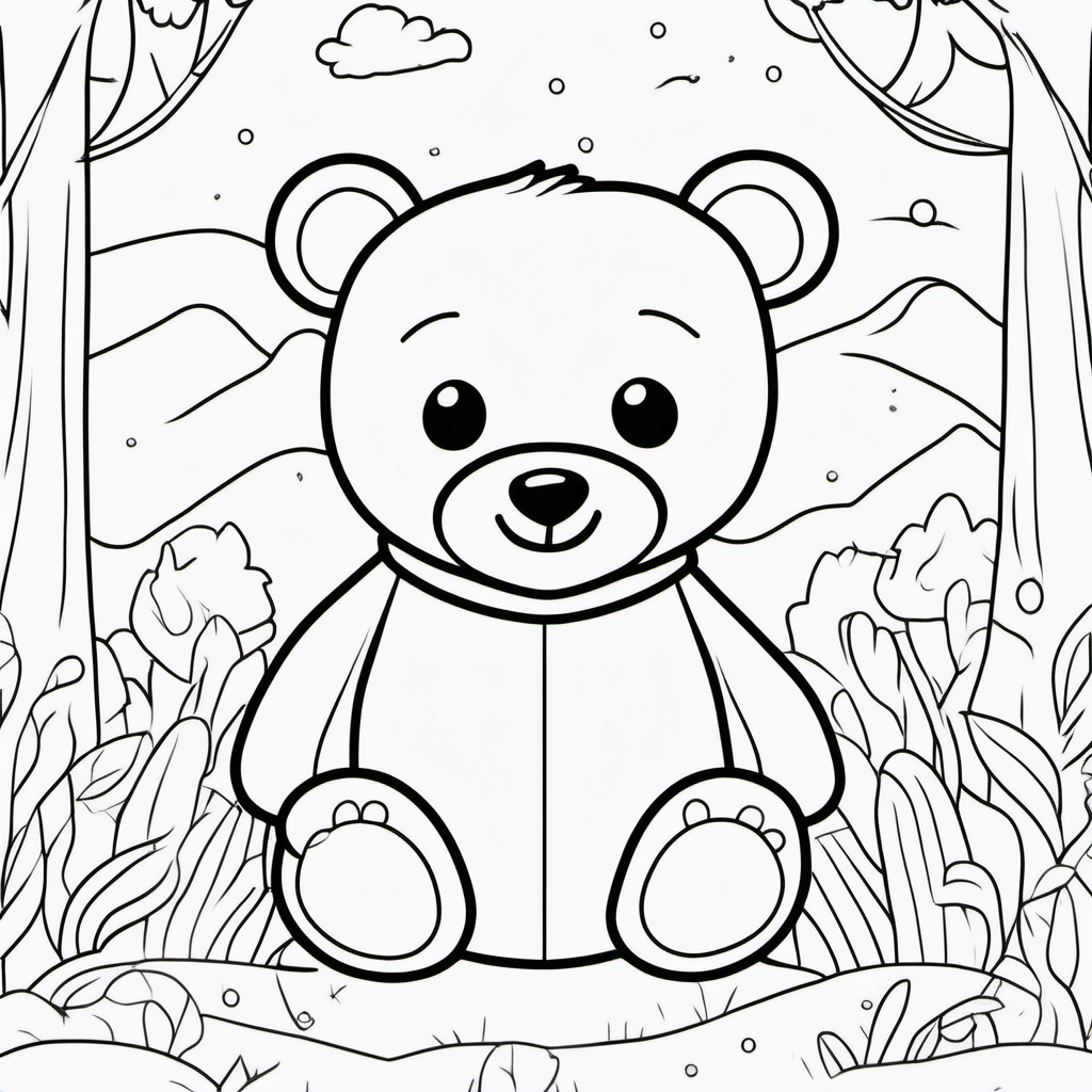 draw a cute bear with only the outline  for a coloring book