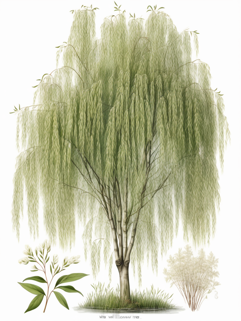 white willow tree botanical illustration