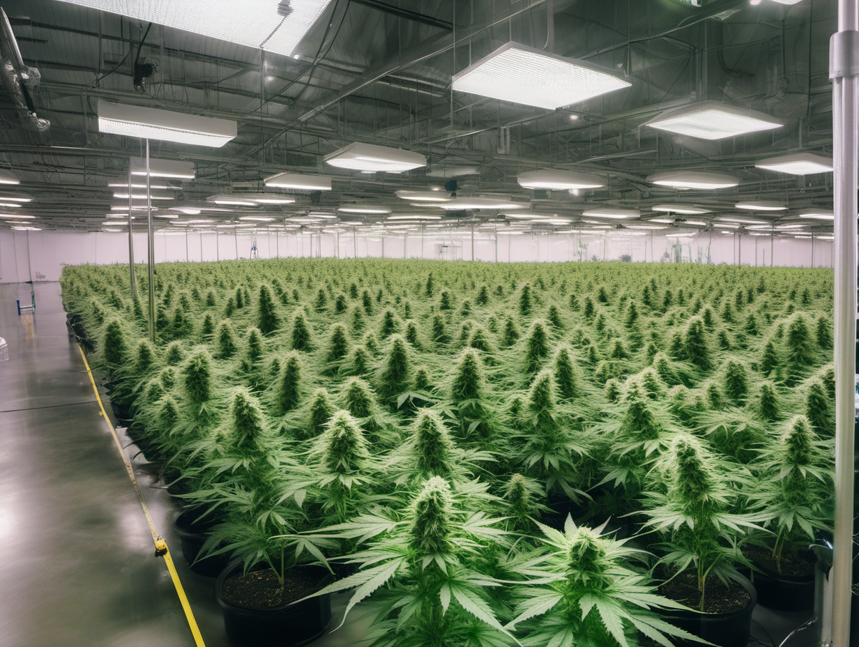 cannabis growing in large indoor facility