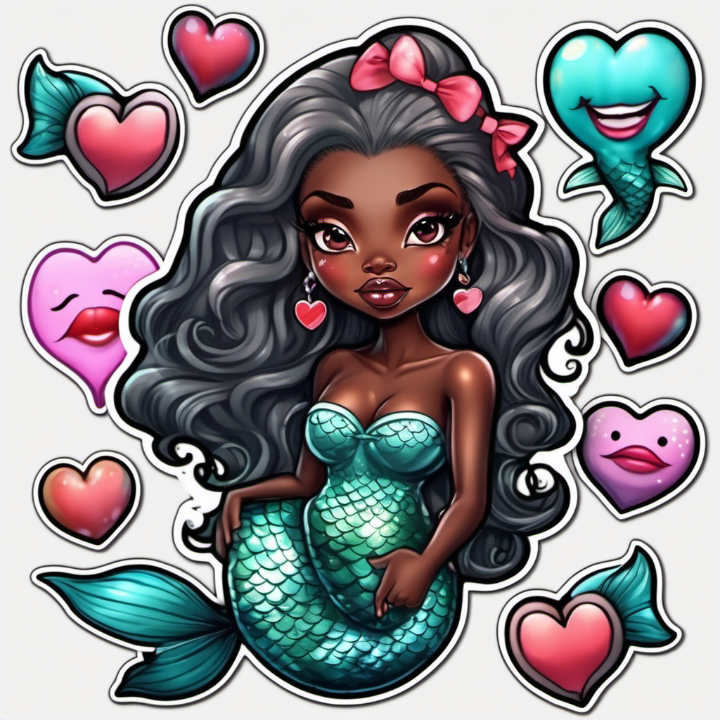 
sticker, valentine heart,  so cute,  big,cartoon dark skin mermaid big lips
fairytale, incredibly high detail, 16k, octane rendering, gorgeous, ultra wide angle.