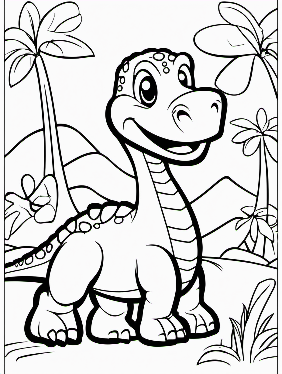 dinosaurio adorable  sonriente para colorear  sin fondo