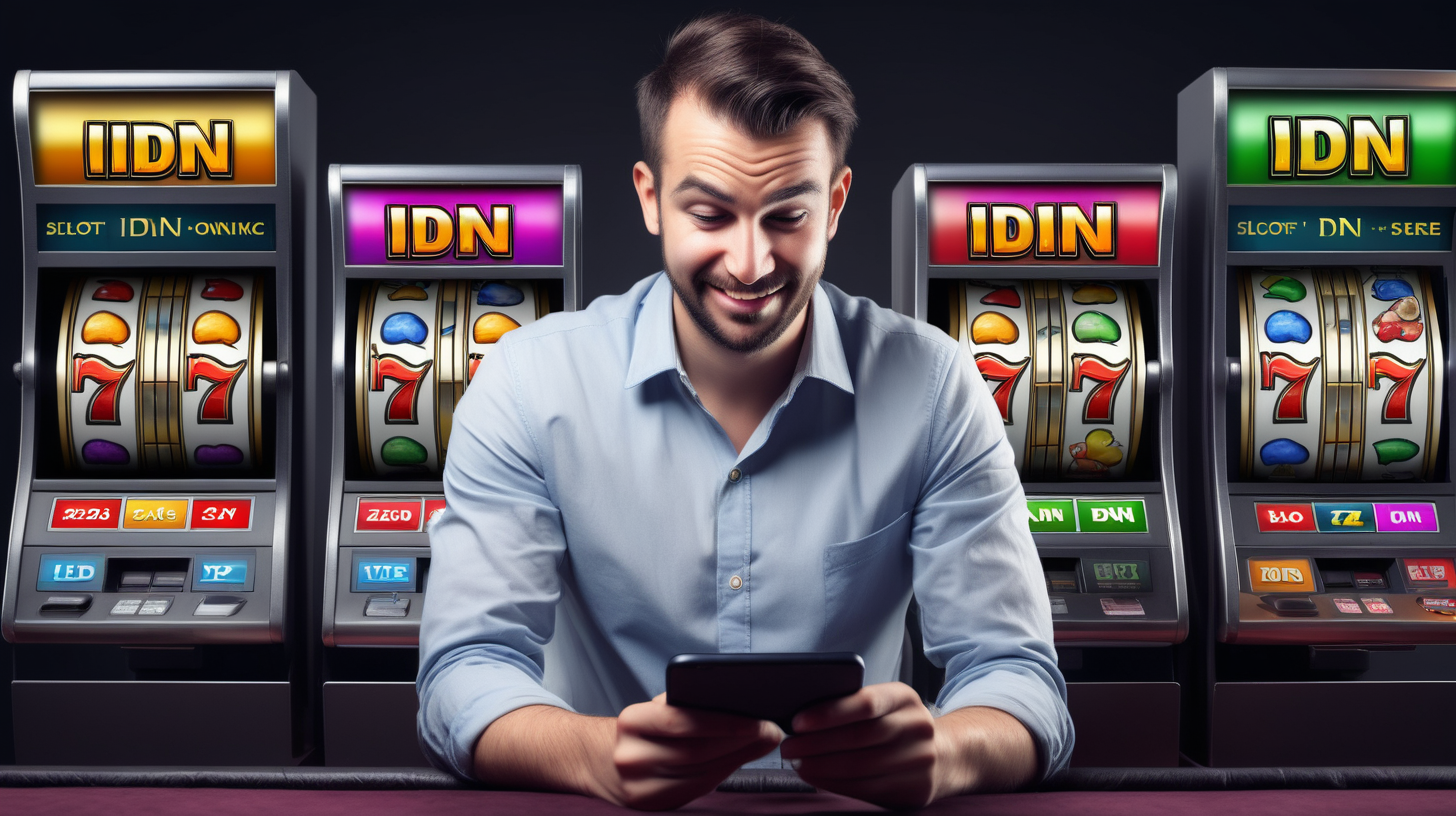 online slot marketing person, random or random image, playing or betting on online slots, using a gadget or smartphone, with the words idn slot on the device screen :: with a happy or sad expression, in a place appropriate to the subject, relevant image. cinematic or creative, detailed & Full Hd.