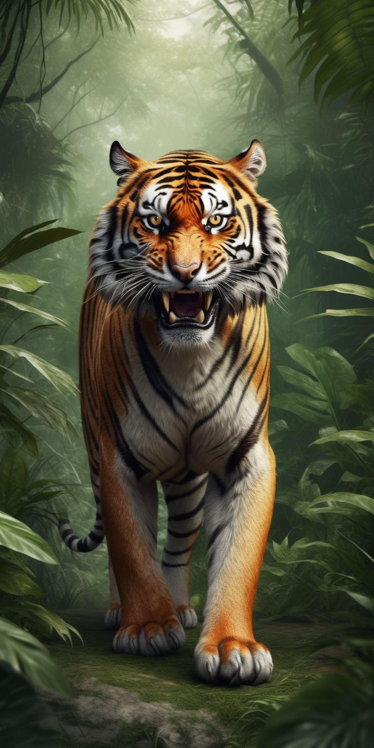 Realistic agressive Tiger in the jungle