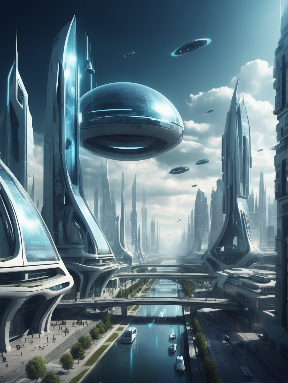 create a futuristic view of a town