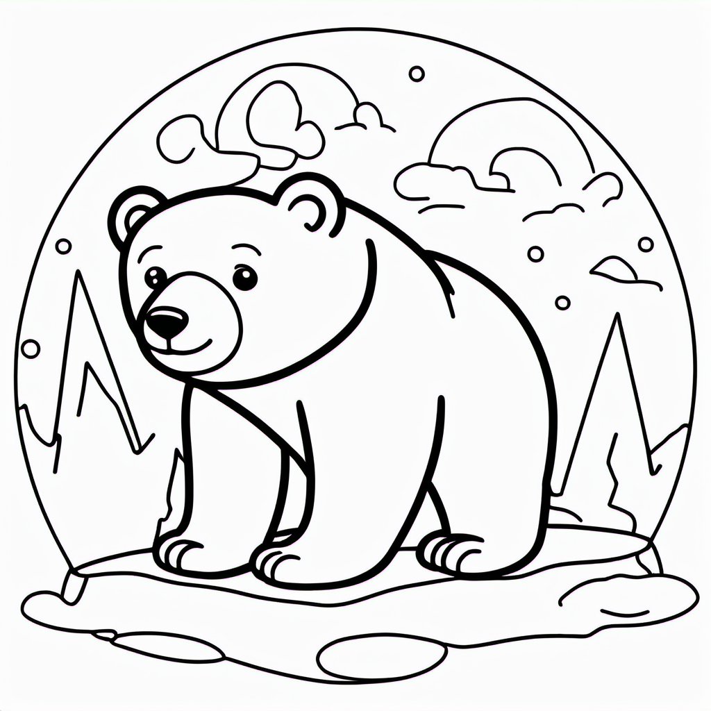 draw a cute Polar Bear with only the outline in black for a coloring book for kids
