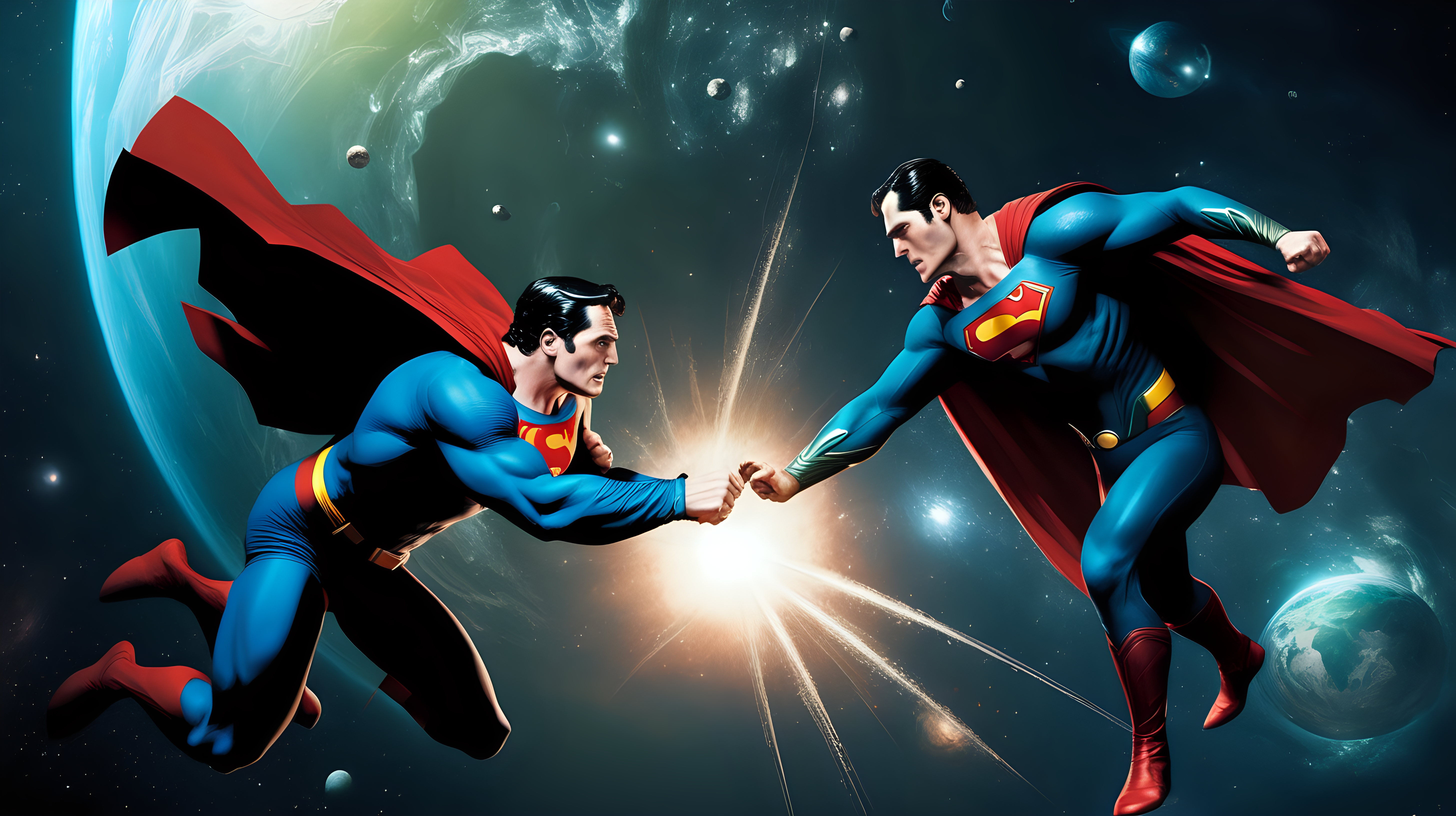 Superman fights Loki in space