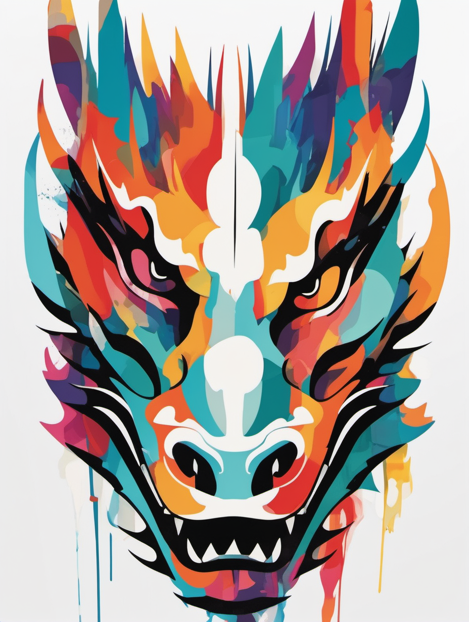 Abstract minimalist art with running colors of dragon