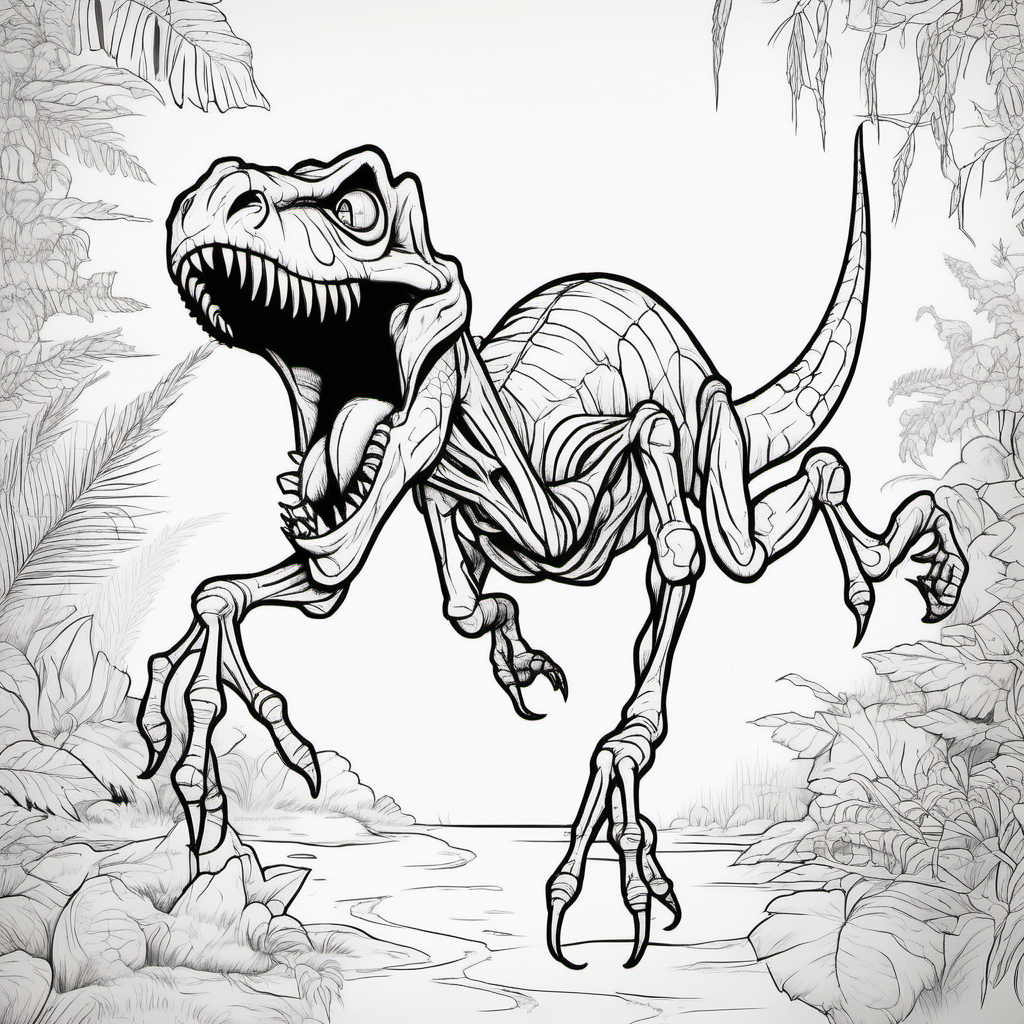 A dinosaur spider running coloring book pages