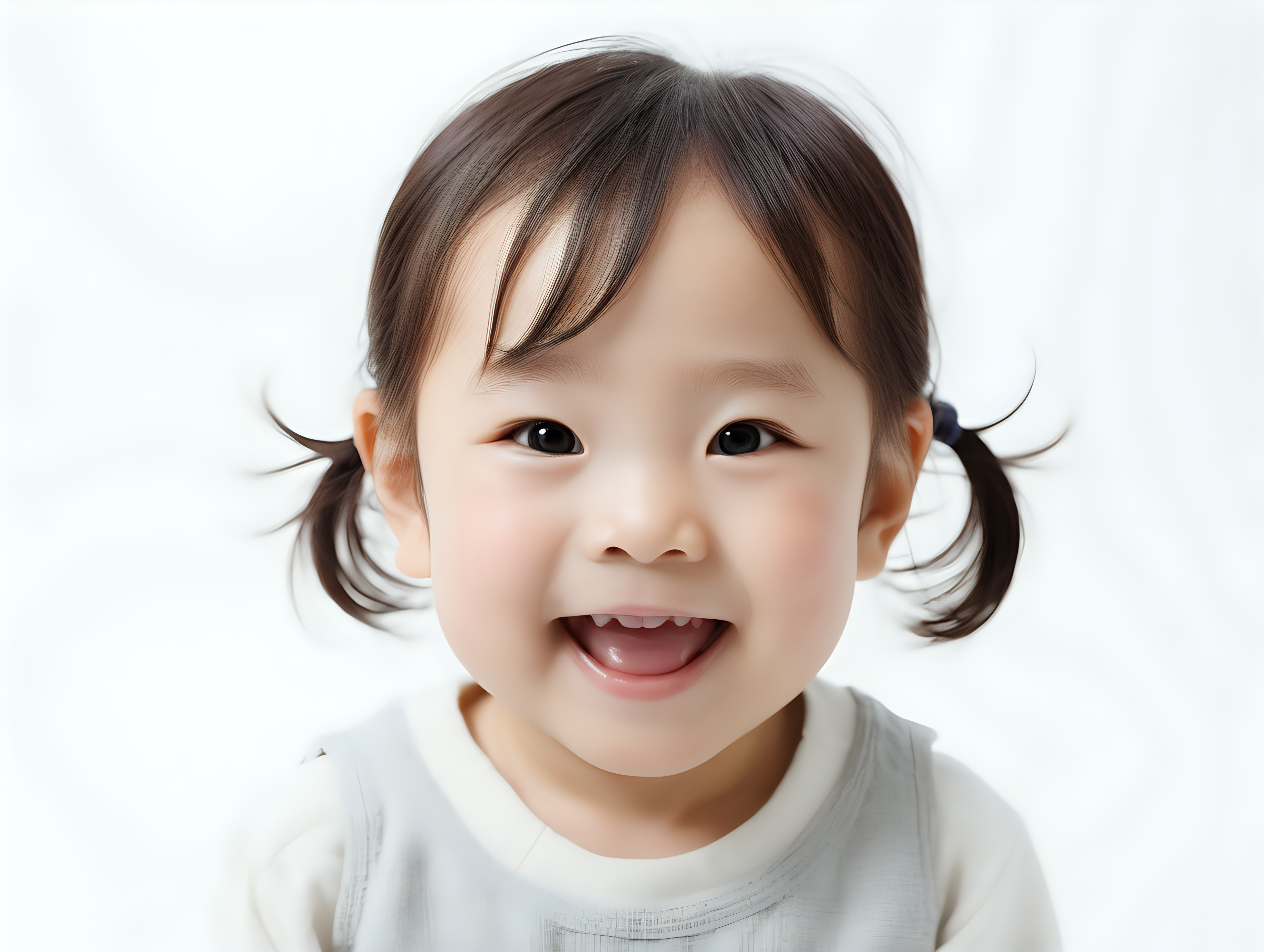 bílé pozadí_reálná tvář_dítě 3 roky_ japonka_usmívají se

