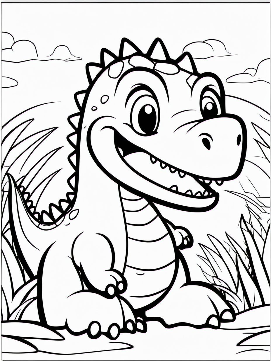 Adorable Smiling Dinosaur Coloring Pages with No Background