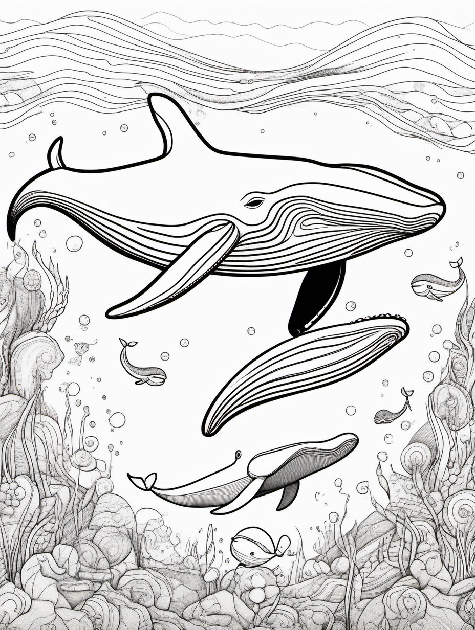 whale with baby , coloring page, low details, no colors, no shadows