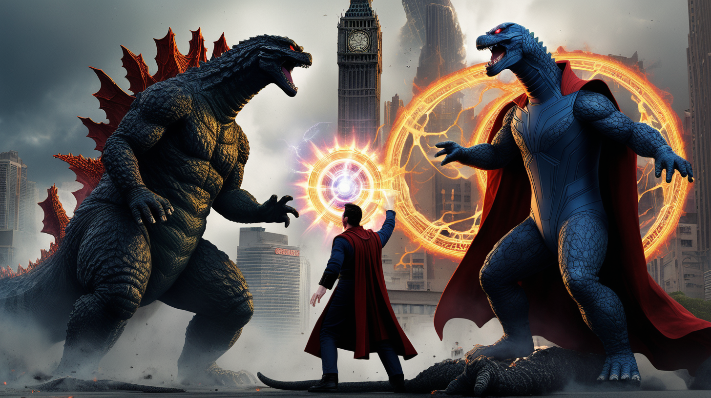 Godzilla fighting Doctor Strange