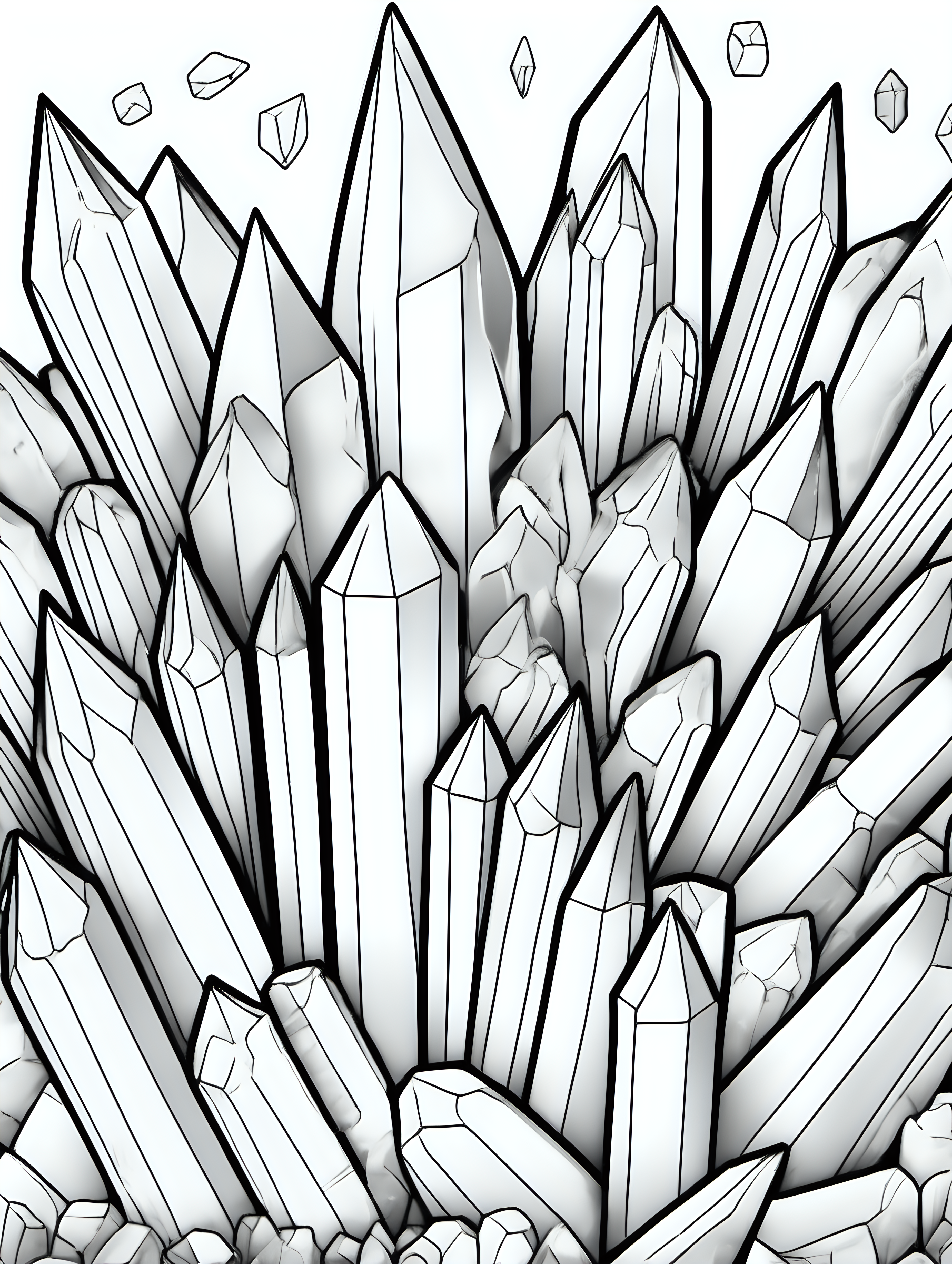 quartz crystals ,coloring page, simple draw, no colors, abstract background