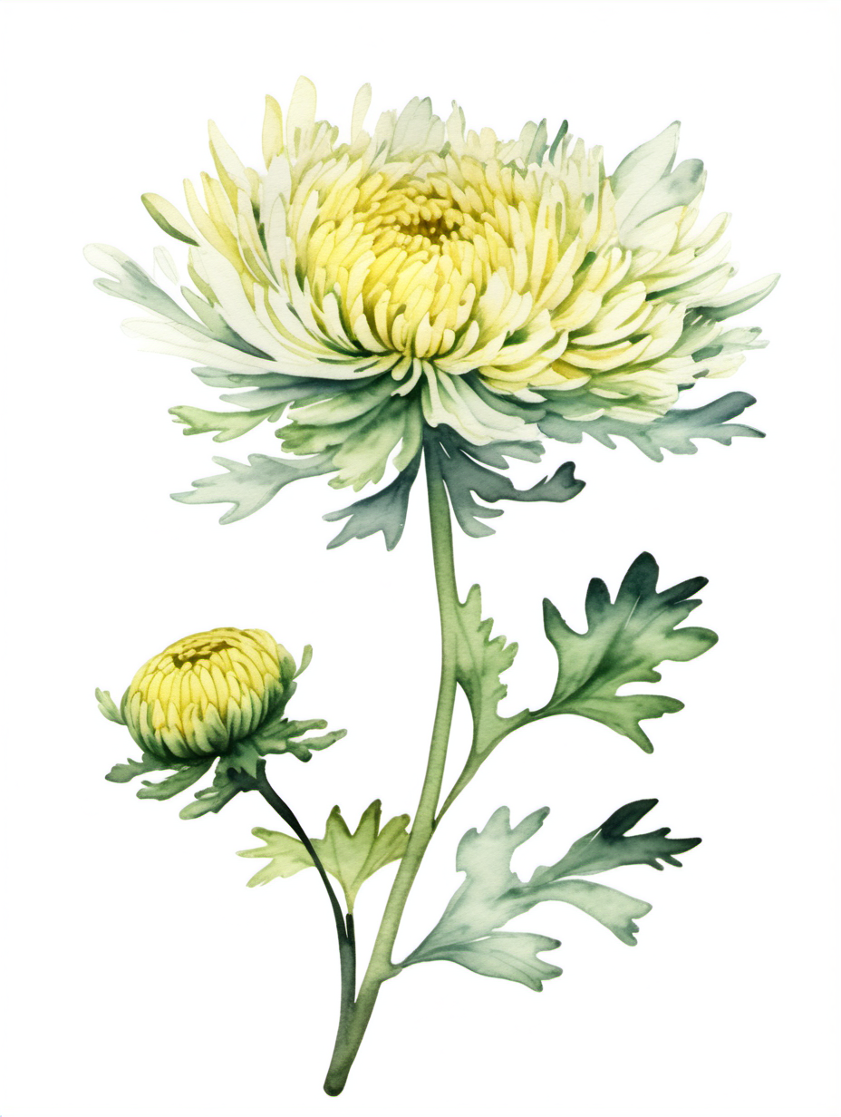 simple single chrysanthemum watercolor style with a white