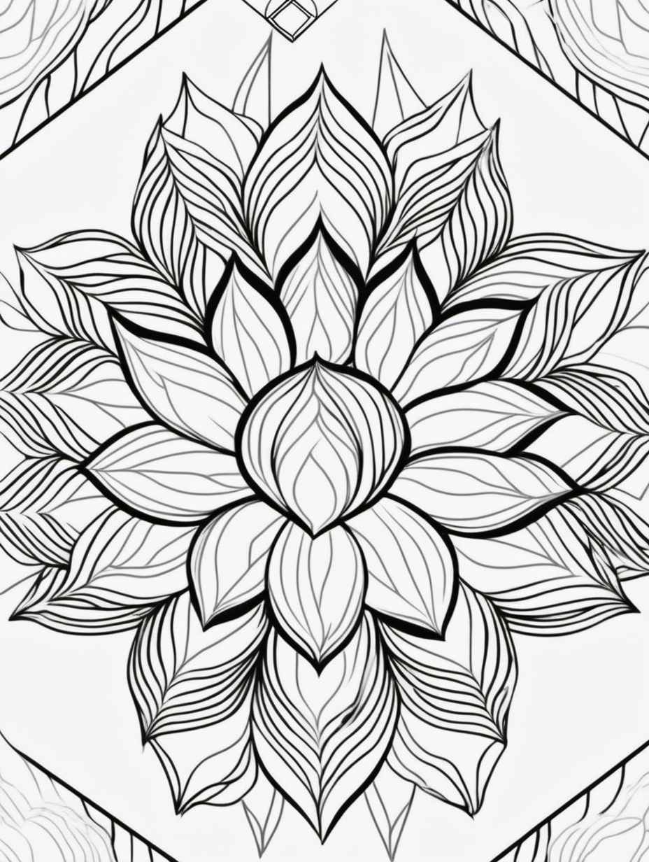 diamond lotus patterns ,coloring page, simple draw, no colors, 