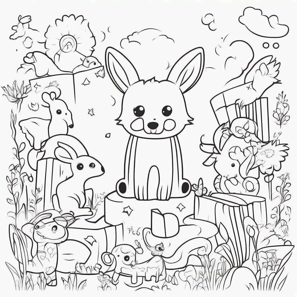 draw a colorful book cover for a coloring book for kids with cute animals