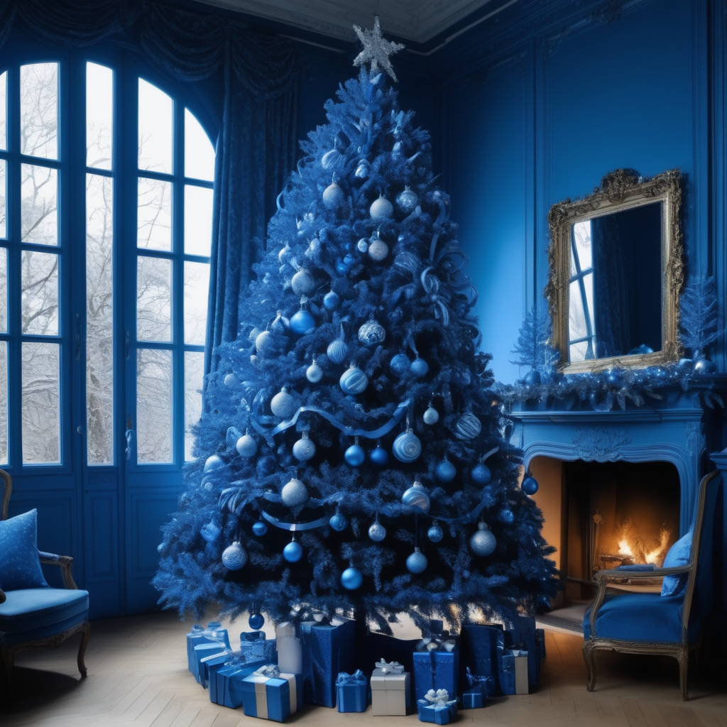 Christmas tree in livingroom blue 